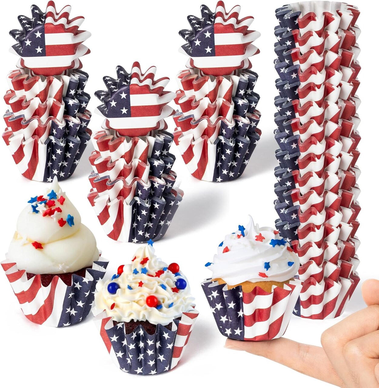 200Pcs July 4th American Flag Cupcake Liners(Blue,red,white)